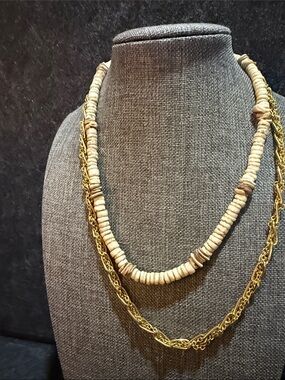 Hawaiian Surfer Pukka Shell and Gold Chain Layered Necklace Set